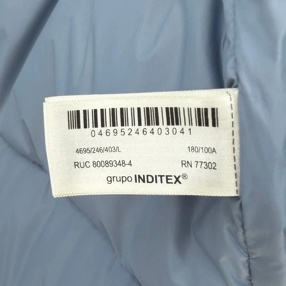 ZARA 100% Down Mens Puffer Vest Light Blue Quilted Snap Button Winter Cozy